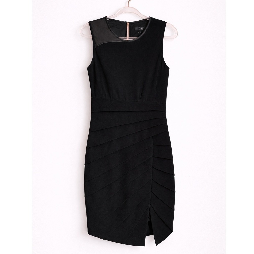 RAG & BONE Black Tiered Asymmetric Leather Accent Sheath Dress SZ 2 Quiet Luxury - Picture 2 of 11